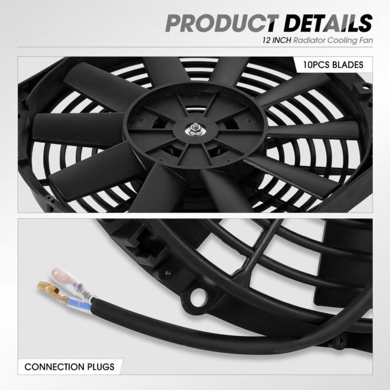 Kit de Ventilador de Radiador Eléctrico de 12 pulgadas DNA Motoring con Termostato Relé y Soporte Alto Rendimiento Diseño Delgado Push‑Pull