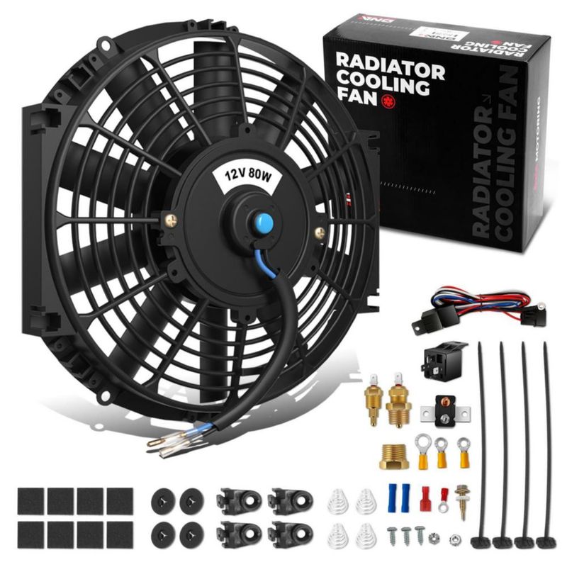 Kit de Ventilador de Radiador Eléctrico de 12 pulgadas DNA Motoring con Termostato Relé y Soporte Alto Rendimiento Diseño Delgado Push‑Pull