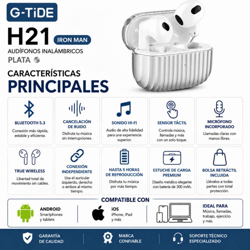 AUDIFONOS G-TIDE H21 (PLATA) + SMARWATCH HONOR CHOICE 2 EPIC AMOLED + BOCINA SANAG M15 (BEIGE)