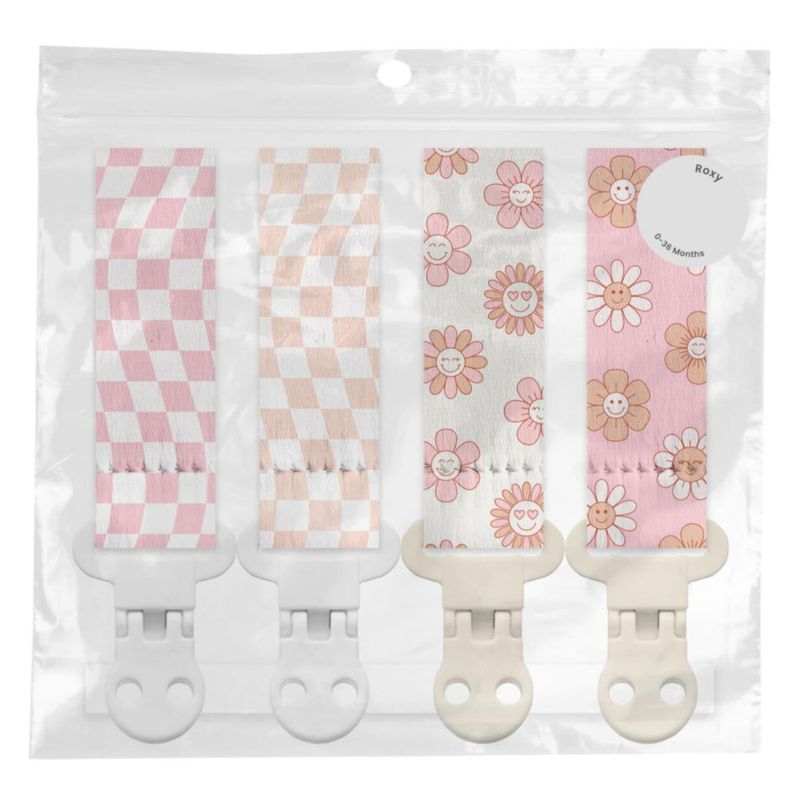 Clip para Chupete Stadela Pack de 4 para Niña Floral Rosa y Beige