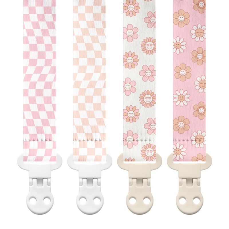 Clip para Chupete Stadela Pack de 4 para Niña Floral Rosa y Beige
