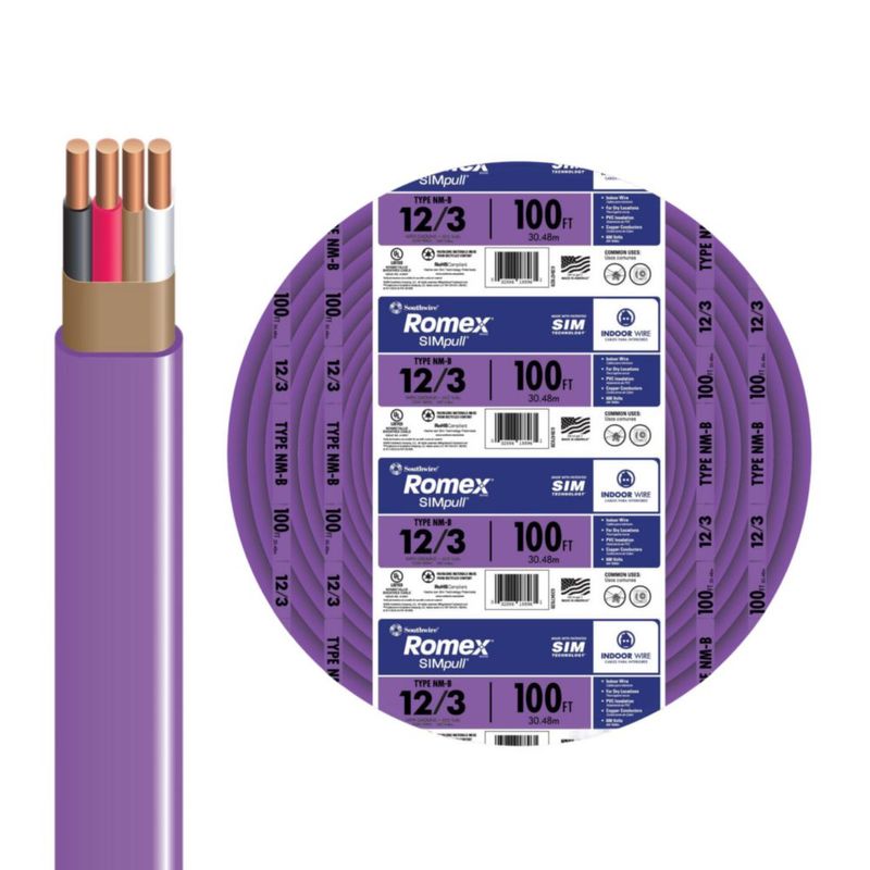 Cable Southwire calibre 12 30 m púrpura NM‑B 3 conductores con tierra