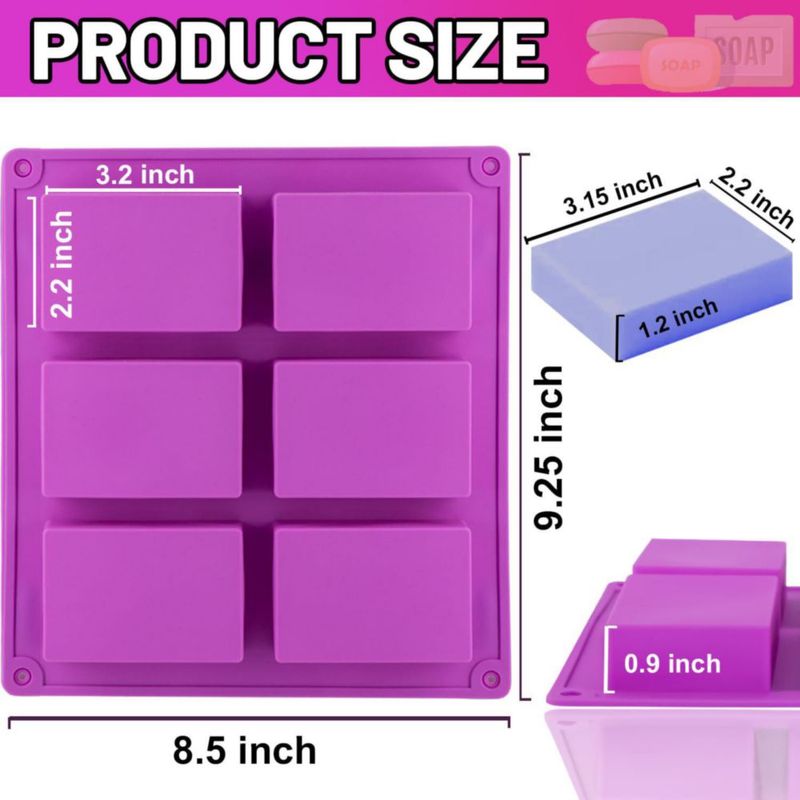 Moldes de Silicona para Jabón Lerykin 3 Unidades 6 Cavidades Rectangulares