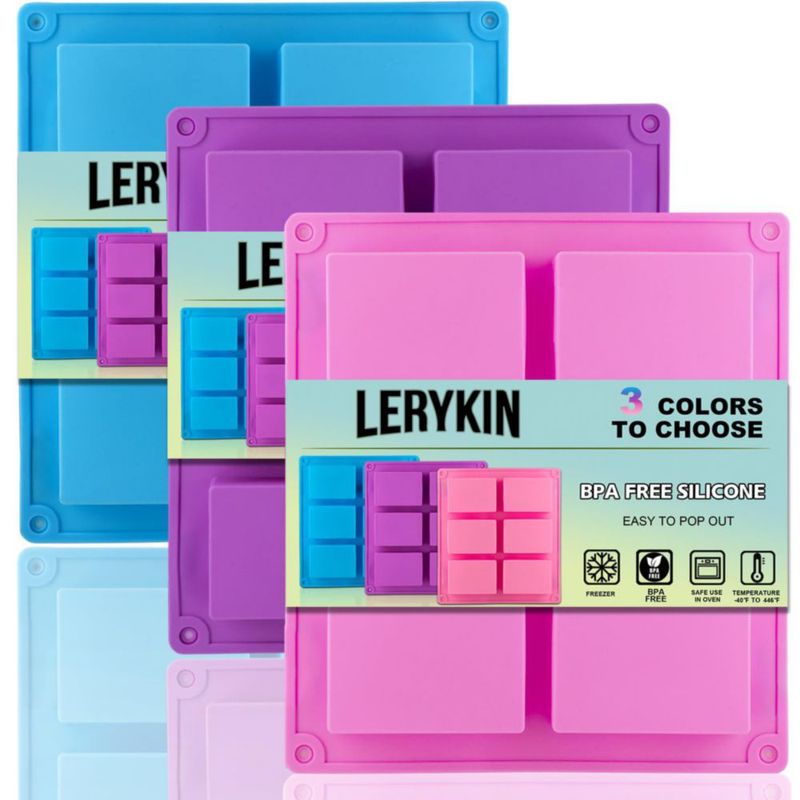 Moldes de Silicona para Jabón Lerykin 3 Unidades 6 Cavidades Rectangulares