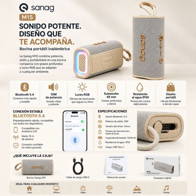 SMARWATCH HONOR CHOICE 2 EPIC AMOLED + AUDIFONOS SABALA ST-765 (BLANCO) + BOCINA SANAG M15 (BEIGE)