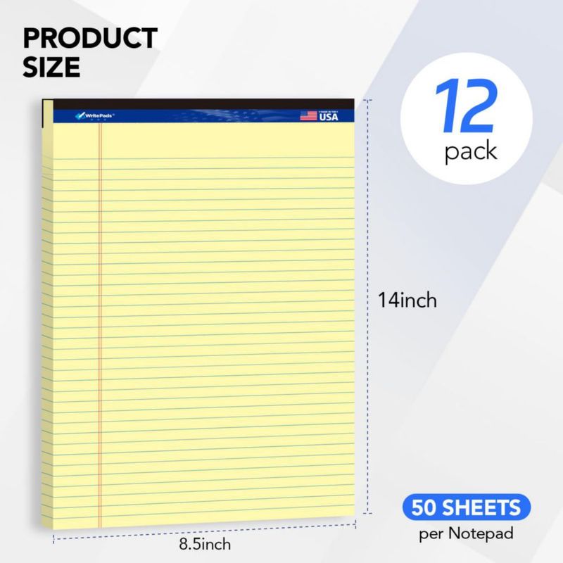 Bloc de notas legales WritePads 22 × 36 cm Rayado amplio – Pack de 12