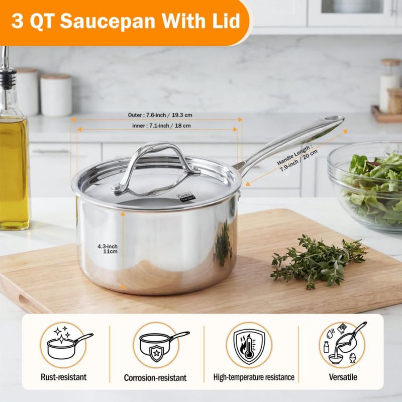 Cacerola Cooks Standard de 3 L de Acero Inoxidable con Tapa