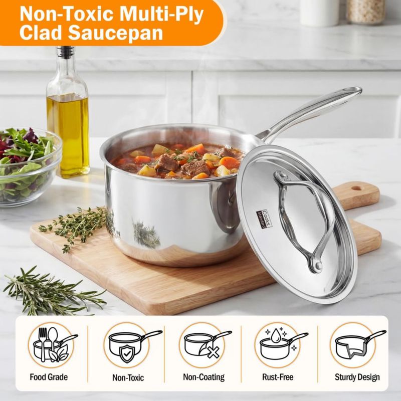 Cacerola Cooks Standard de 3 L de Acero Inoxidable con Tapa