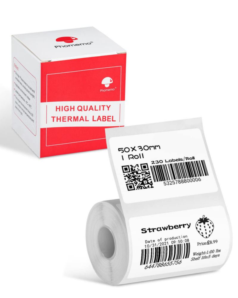 Etiqueta Phomemo 50x30 mm Adhesiva Térmica - 230 etiquetas por rollo