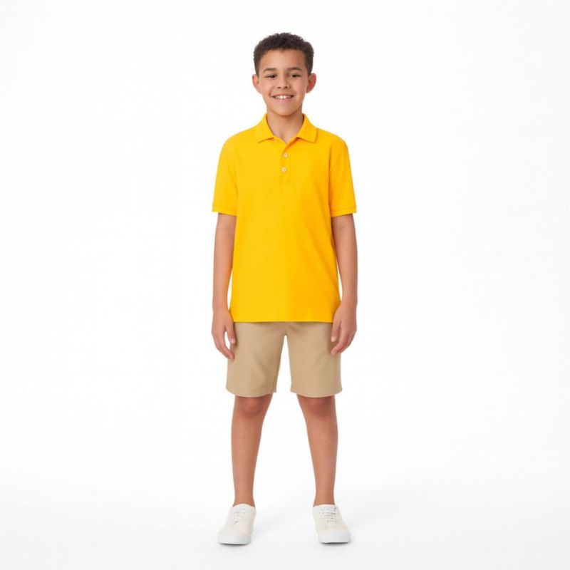 Polera tipo polo unisex para niños French Toast M dorada de manga corta