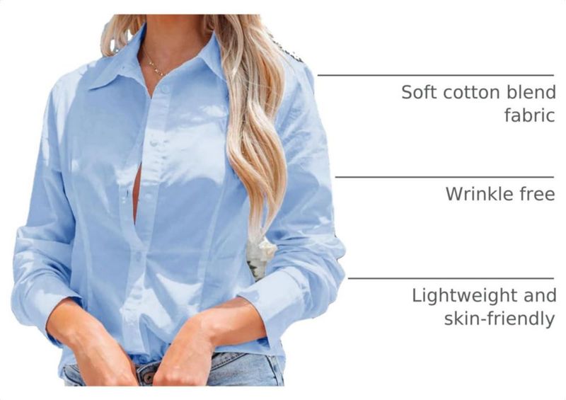 Camisa de mujer siliteelon de manga larga azul cielo - Talla M
