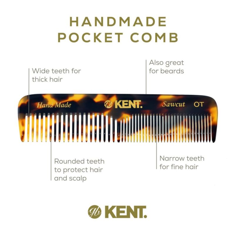 Peine de Cabello KENT 11 cm Dientes Finos/Anchos Hecho a Mano (Inglaterra)