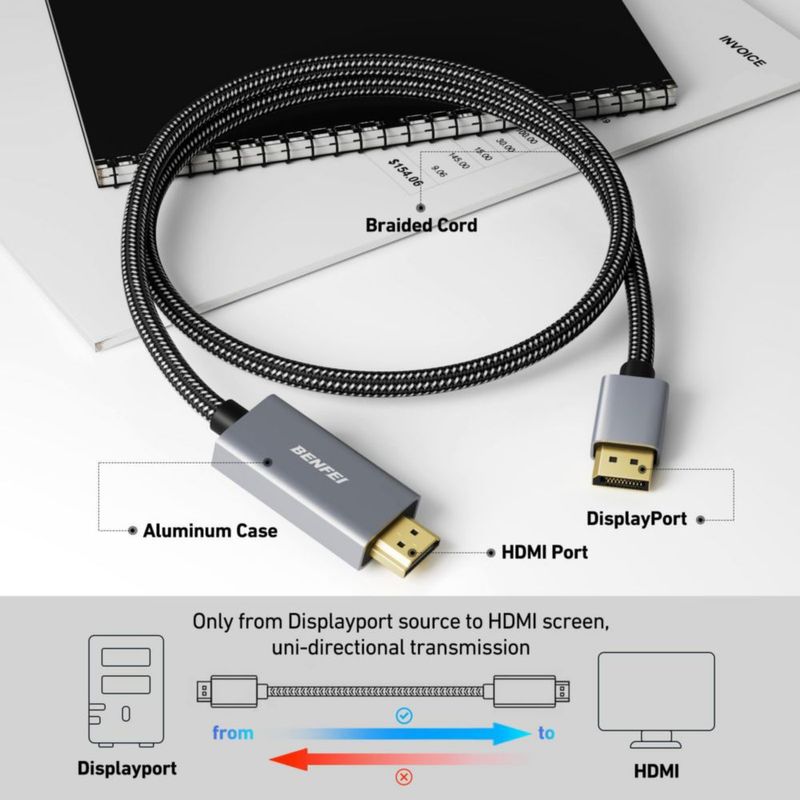 Cable DisplayPort a HDMI BENFEI 3 pies trenzado de nailon