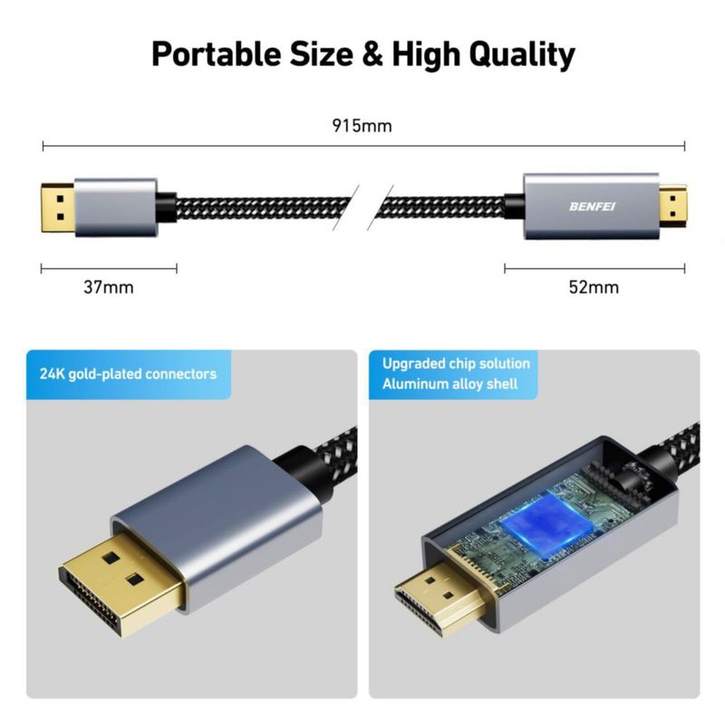 Cable DisplayPort a HDMI BENFEI 3 pies trenzado de nailon