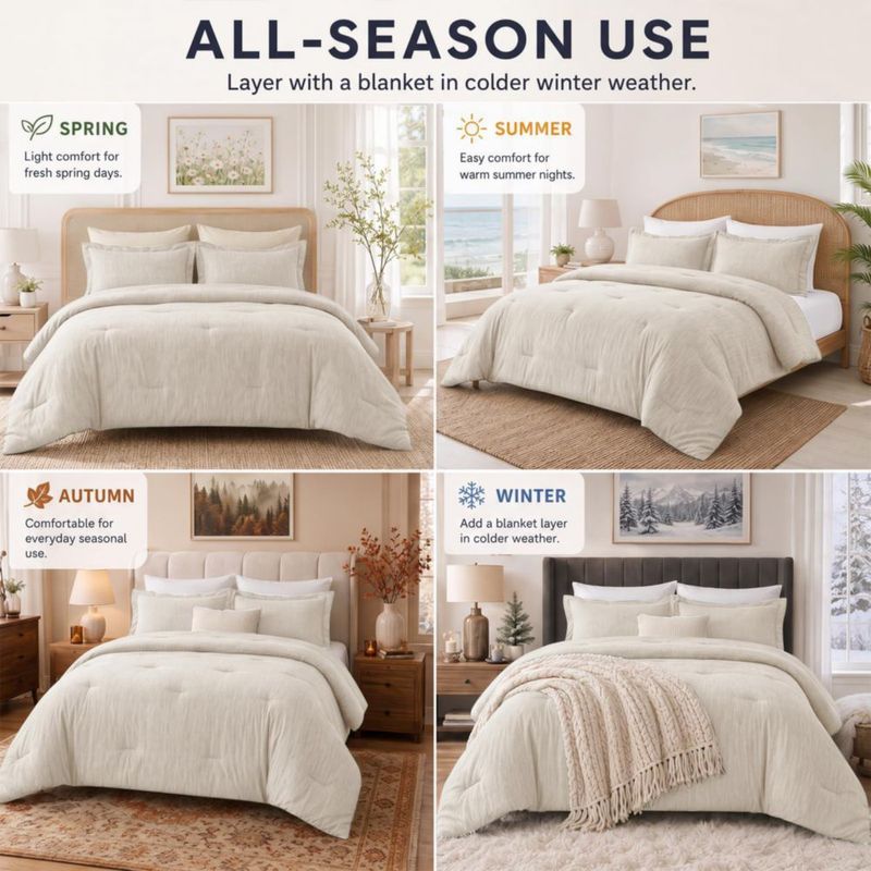 Juego de edredón CozyLux California King Beige de 3 piezas