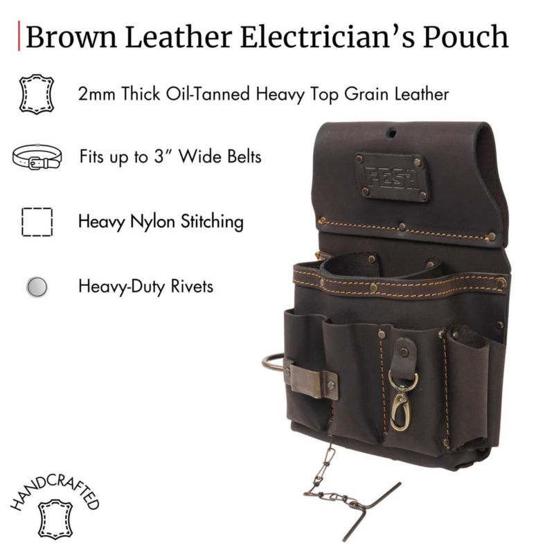 FESA Bolsa de Herramientas de Cuero 33 cm 13‑en‑1 para Electricista con Lazo para Martillo
