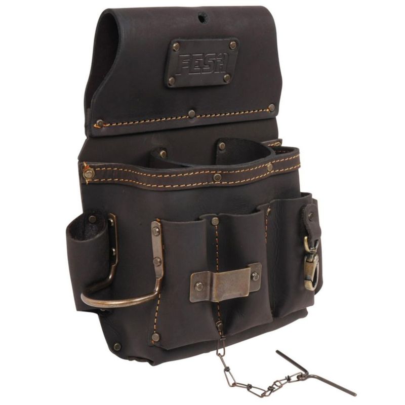 FESA Bolsa de Herramientas de Cuero 33 cm 13‑en‑1 para Electricista con Lazo para Martillo