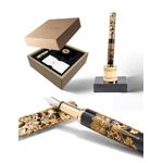 Set de Pluma Estilográfica ARTEX Gold Lotus con Soporte de Mármol