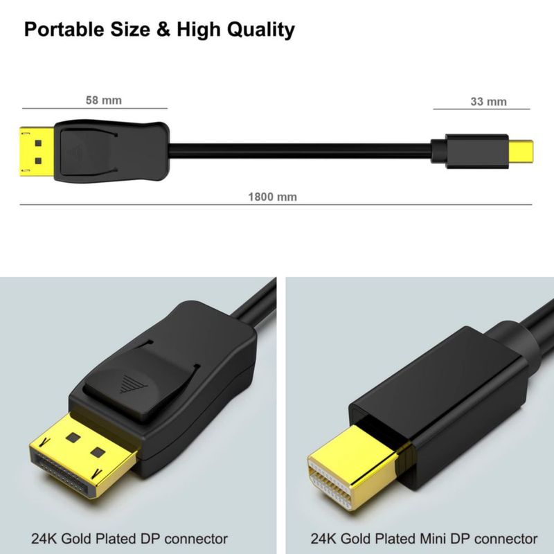 Cable Mini DP a DP BENFEI 18 m 4K@60Hz 2 unidades