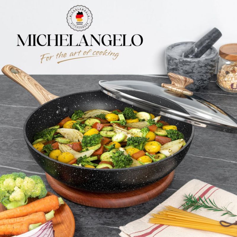 Set de wok MICHELANGELO de 30 cm antiadherente con tapa y cesta