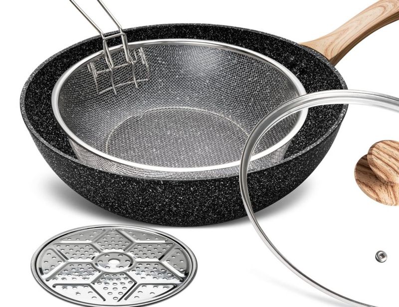 Set de wok MICHELANGELO de 30 cm antiadherente con tapa y cesta