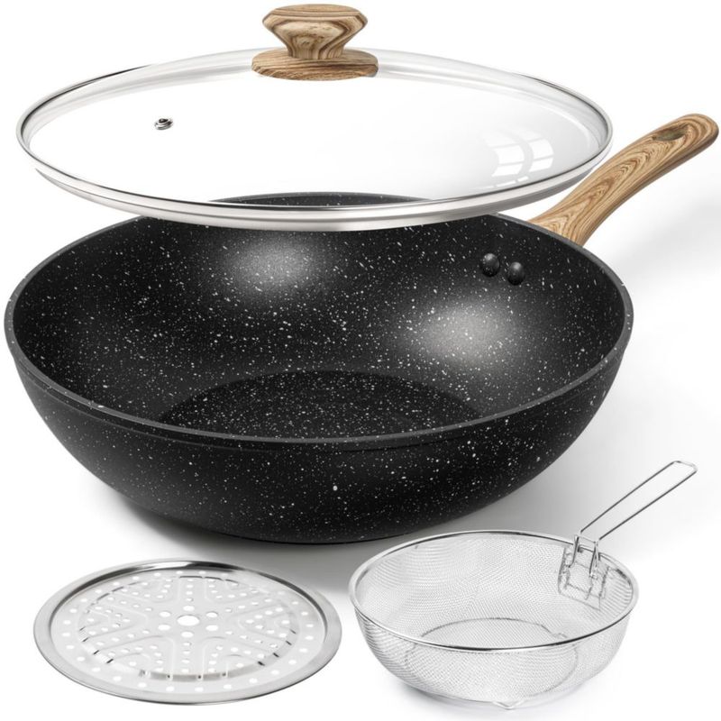 Set de wok MICHELANGELO de 30 cm antiadherente con tapa y cesta