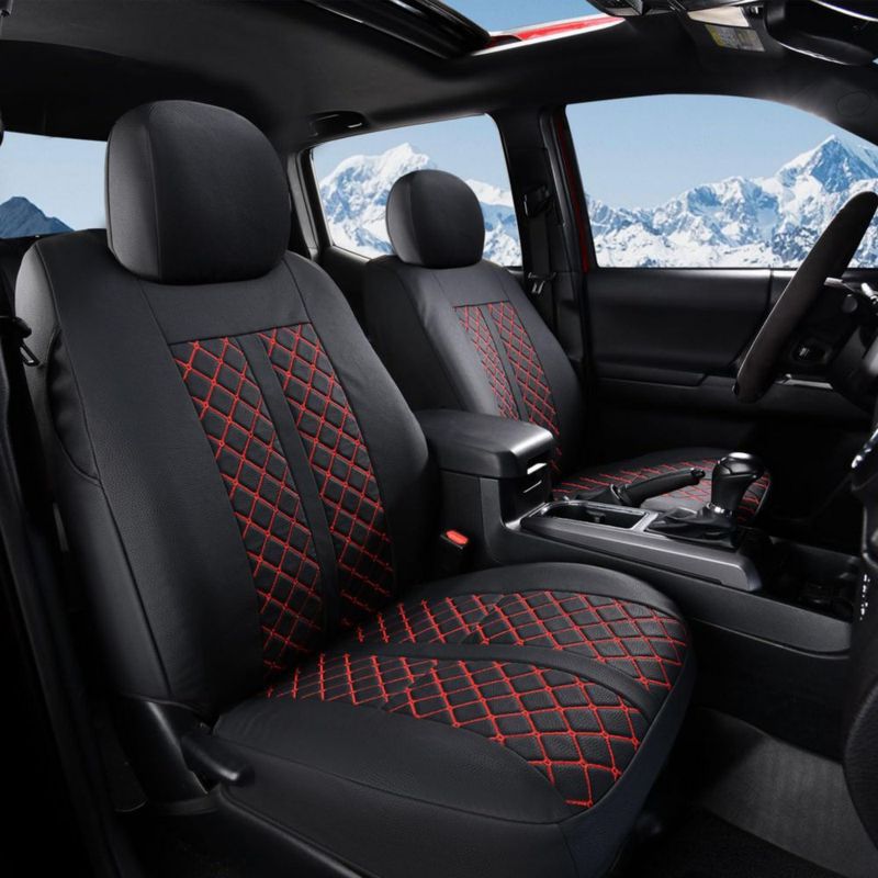 Fundas de asiento Truckiipa para Toyota Tacoma 2005‑2015 impermeables juego de 2 negro y rojo