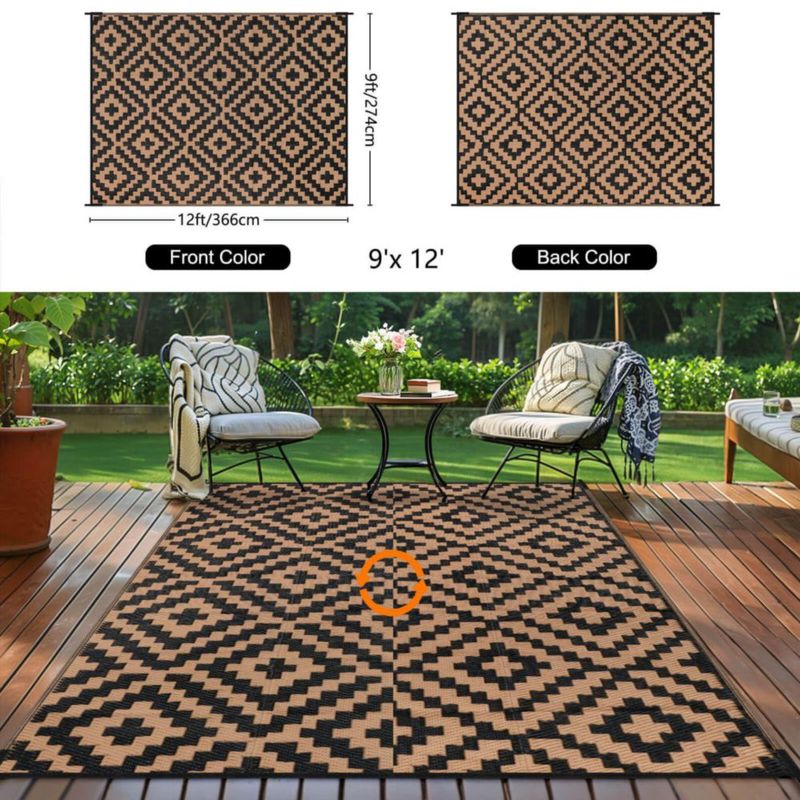 ALFOMBRA Kalafun 274 cm x 366 cm Negra y Marrón de Plástico