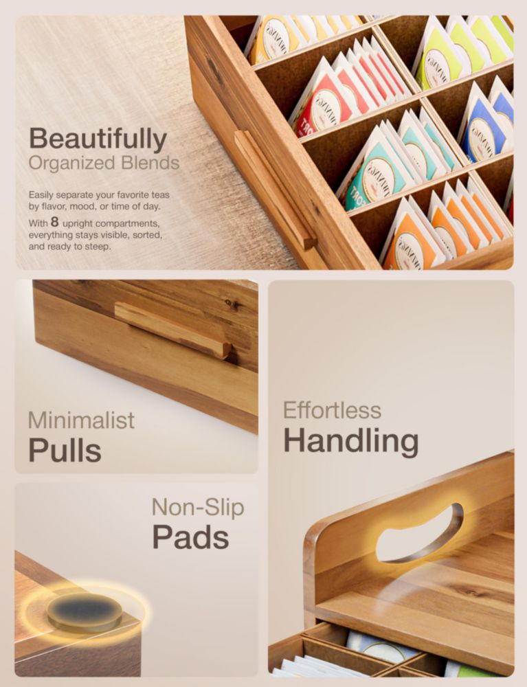 Caja de té Tinamo 33 cm de largo x 20 cm de profundidad madera de acacia con cajón