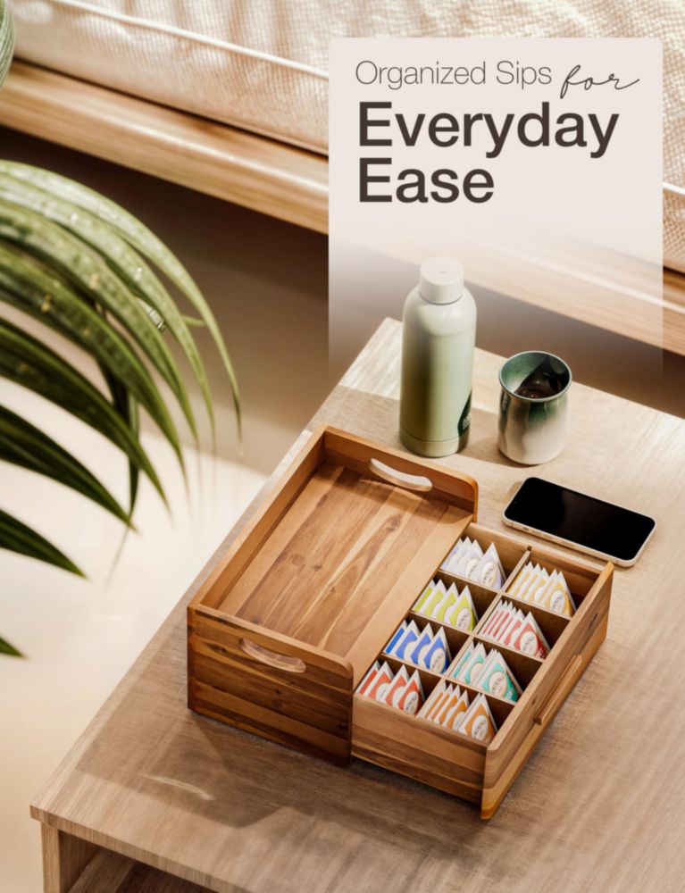 Caja de té Tinamo 33 cm de largo x 20 cm de profundidad madera de acacia con cajón
