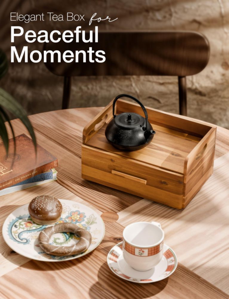 Caja de té Tinamo 33 cm de largo x 20 cm de profundidad madera de acacia con cajón