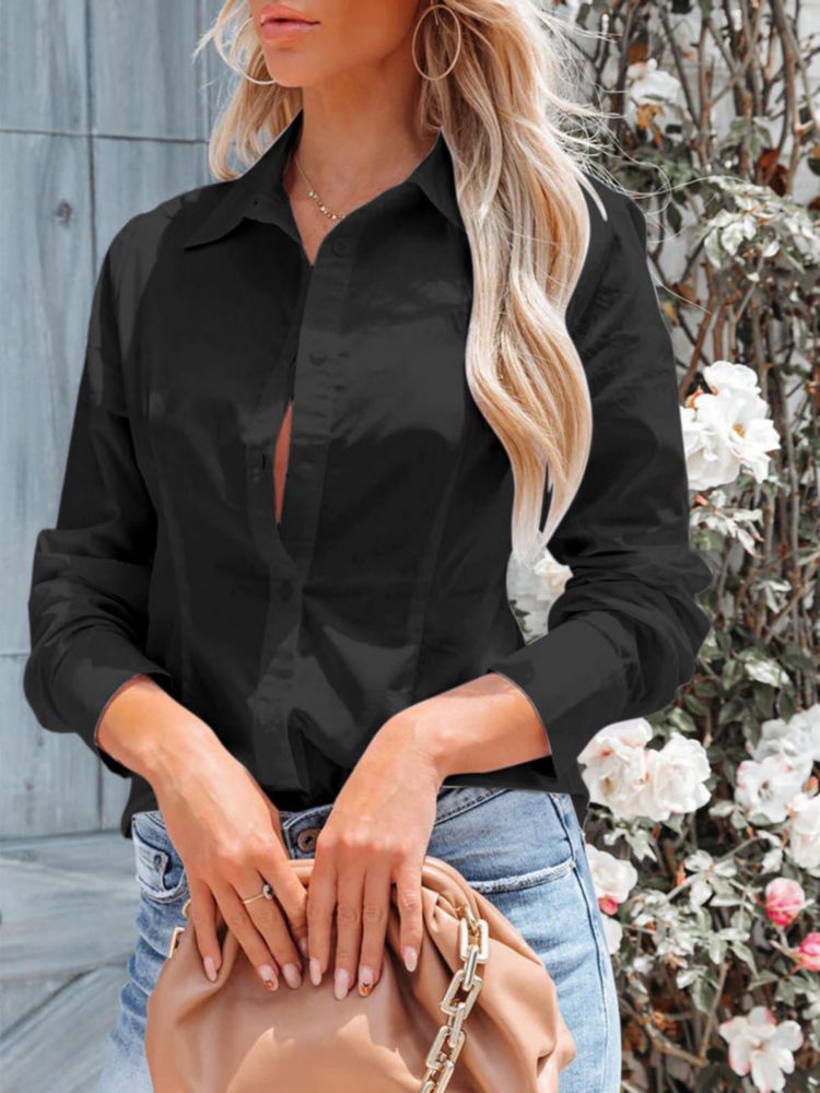 Camisa de manga larga negra siliteelon talla L