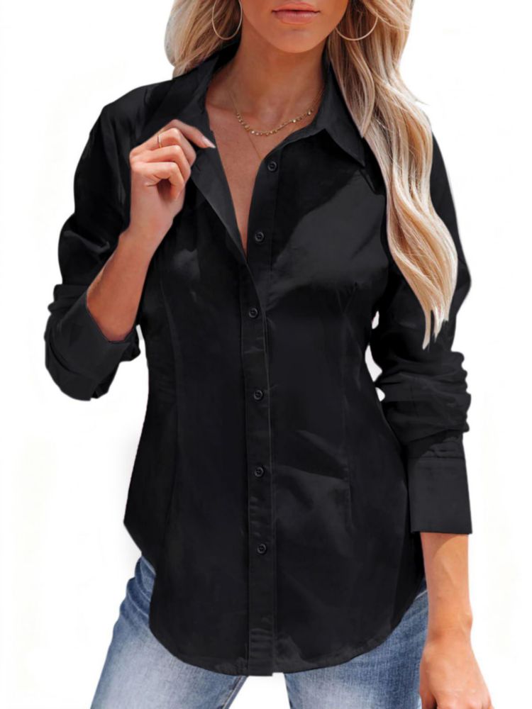 Camisa de manga larga negra siliteelon talla L