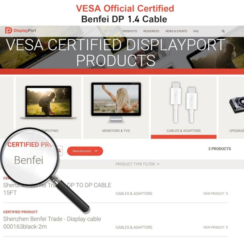 Cable DisplayPort BENFEI 8K 90 cm Certificado VESA