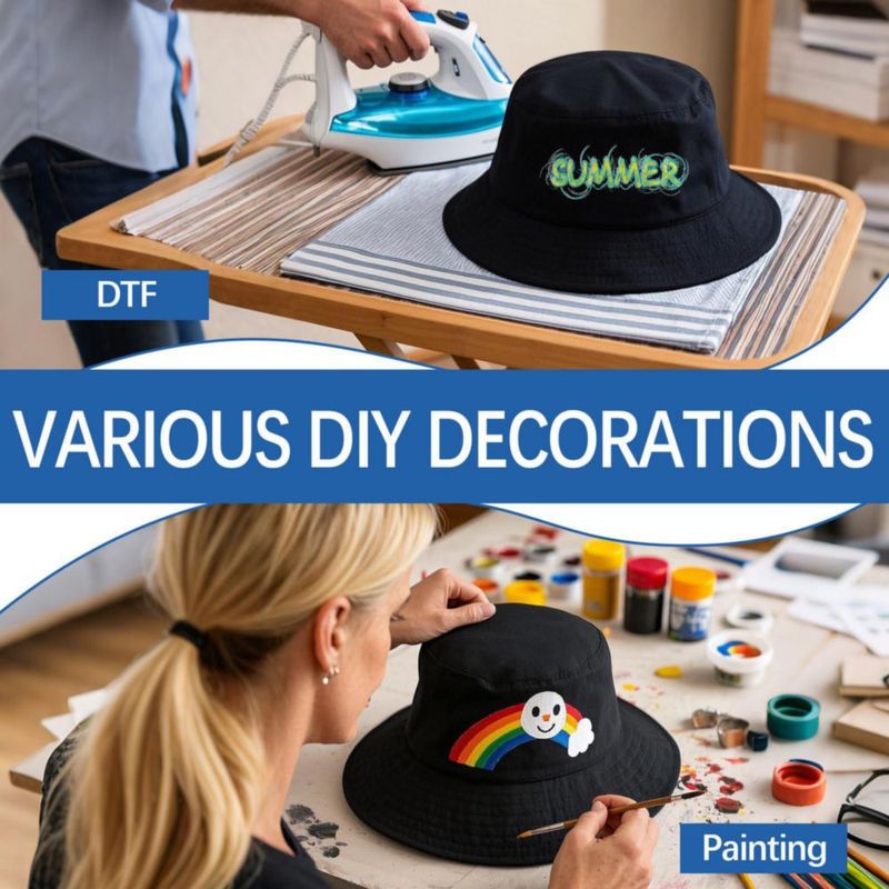 Gorras tipo bucket DASSNANE talla grande (blanco y negro) – Pack de 2