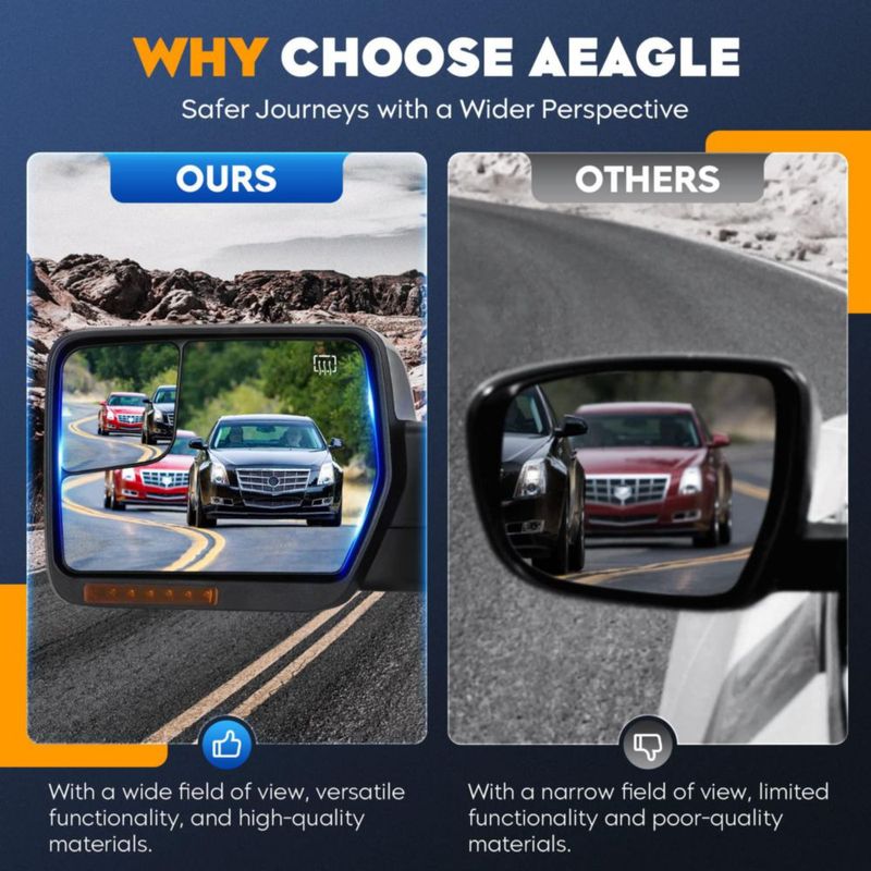 Espejos laterales Aeagle para Ford F-150 2004‑2014 con ajuste eléctrico calefacción y acabado cromado