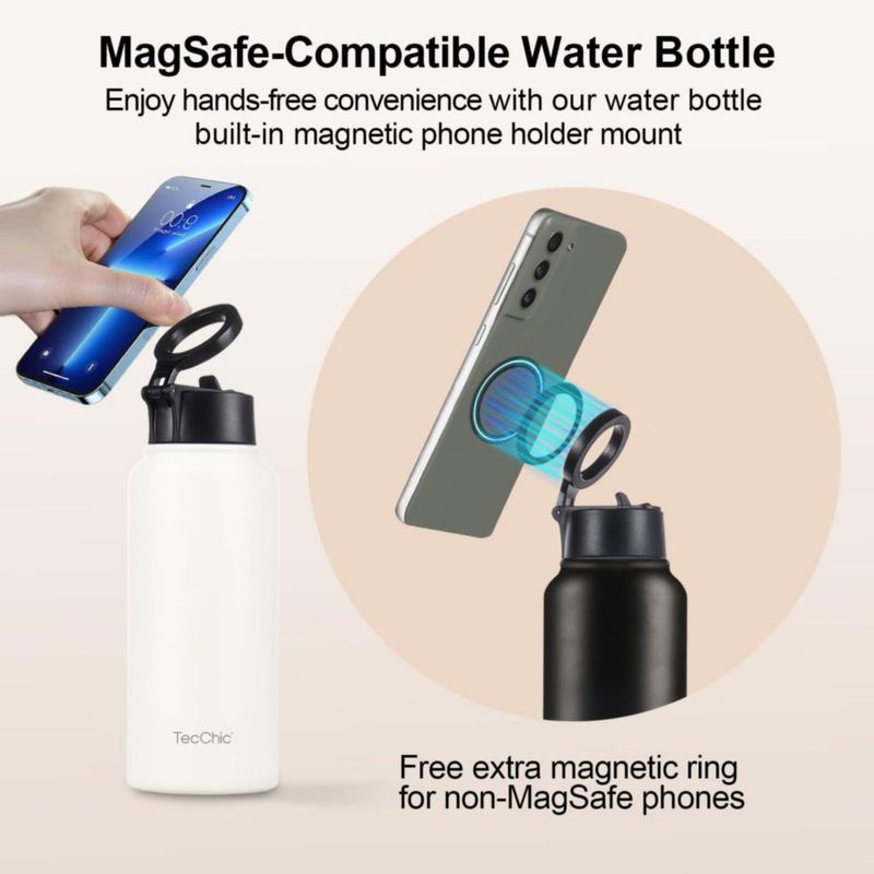 Botella de Agua TecChic 950 ml con Soporte Magnético MagSafe para Teléfono