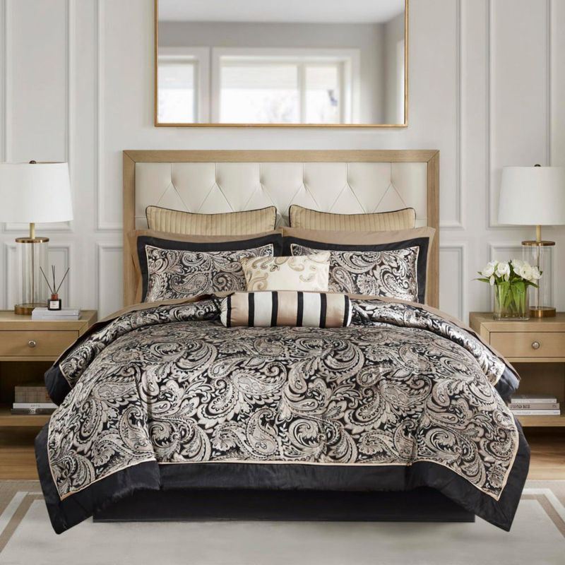 Juego de Edredón Madison Park Queen 12 piezas - Jacquard Negro