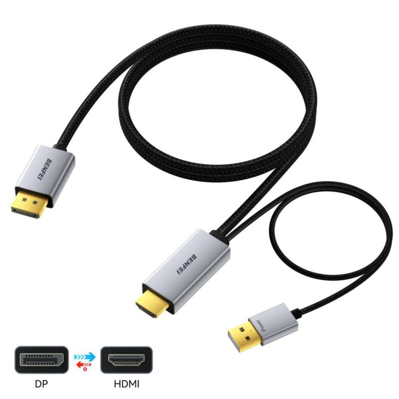 Cable DisplayPort a HDMI BENFEI 18 m 8K @ 60 Hz 4K @ 240 Hz con alimentación USB