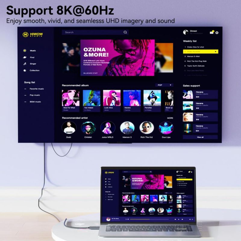 Cable DisplayPort a HDMI BENFEI 18 m 8K @ 60 Hz 4K @ 240 Hz con alimentación USB