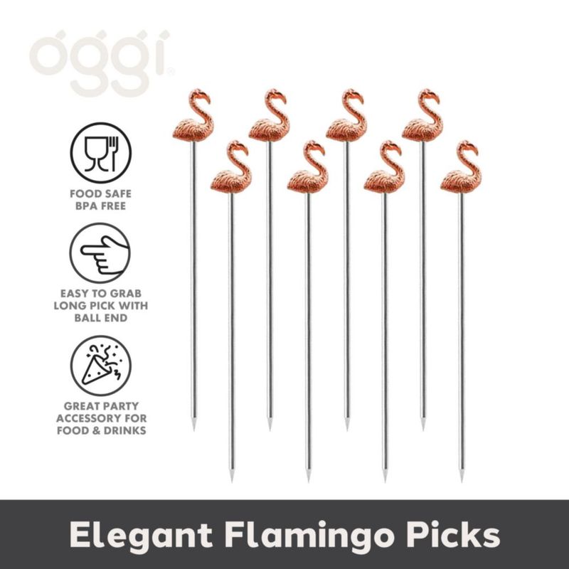 Brochetas Oggi Flamingo de Metal 115 cm (8 unidades) en Oro Rosa