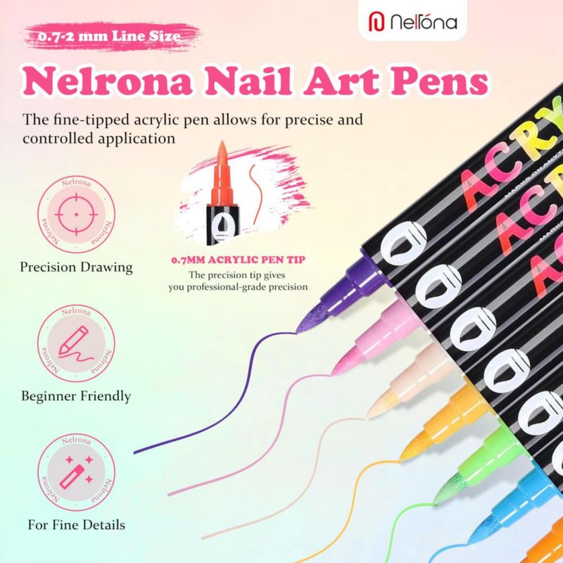 Plumas de uñas Nelrona 24 colores punta dual 07 mm acrílico
