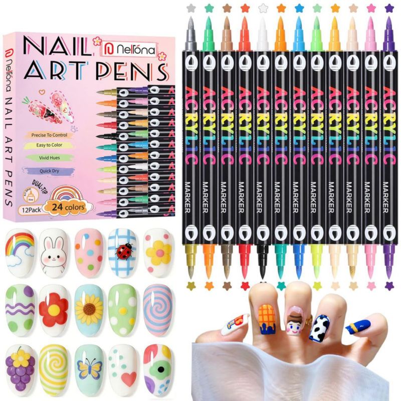 Plumas de uñas Nelrona 24 colores punta dual 07 mm acrílico