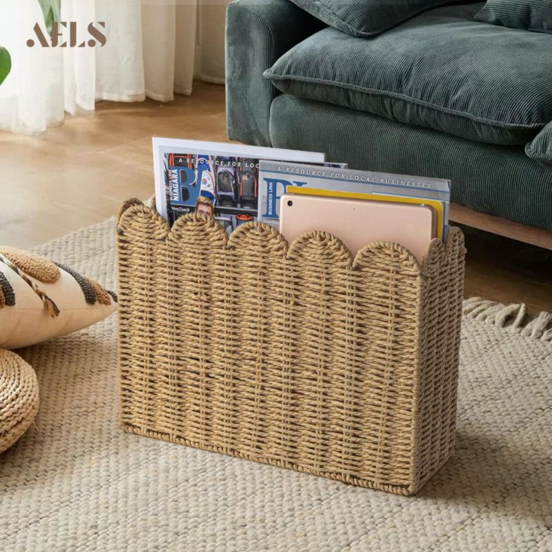 Cesta AELS 38x28x15 cm Tejida de Fibra Natural con Borde Ondulado