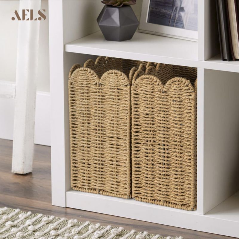 Cesta AELS 38x28x15 cm Tejida de Fibra Natural con Borde Ondulado