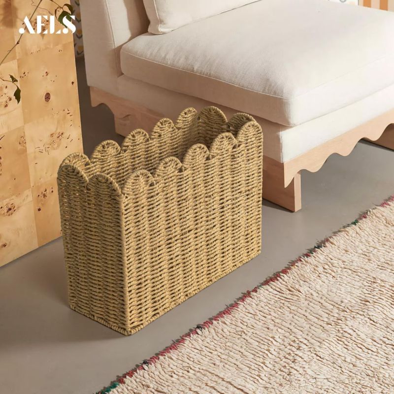 Cesta AELS 38x28x15 cm Tejida de Fibra Natural con Borde Ondulado