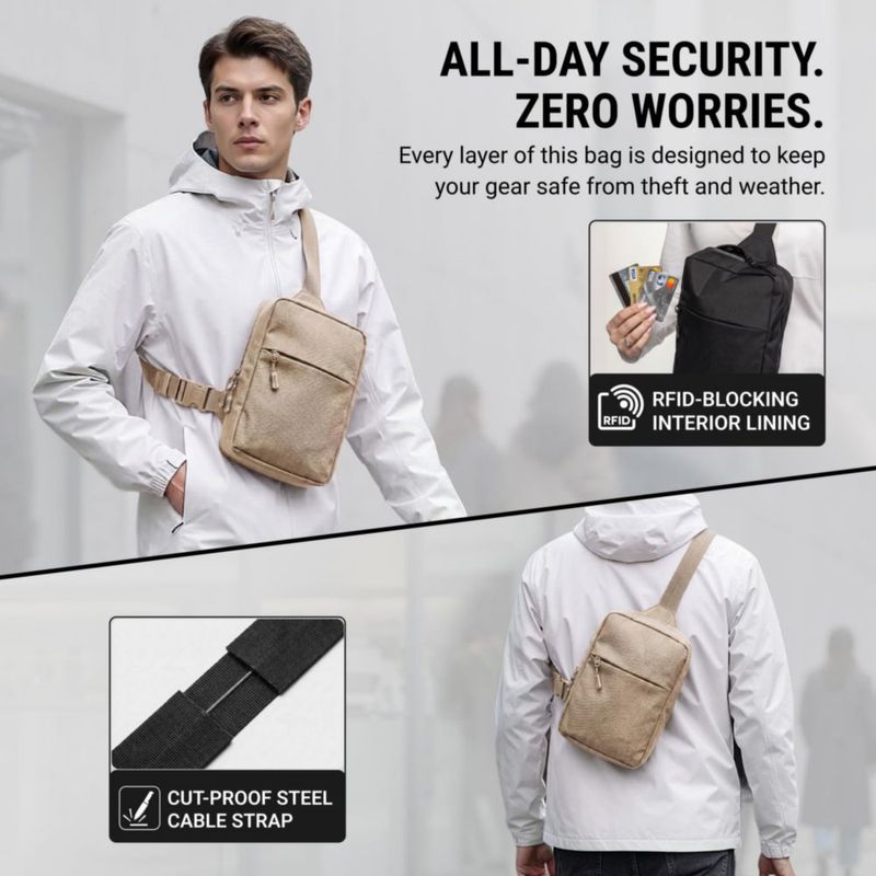 Mochila bandolera CONCEPT GLOBAL anti-robo RFID impermeable