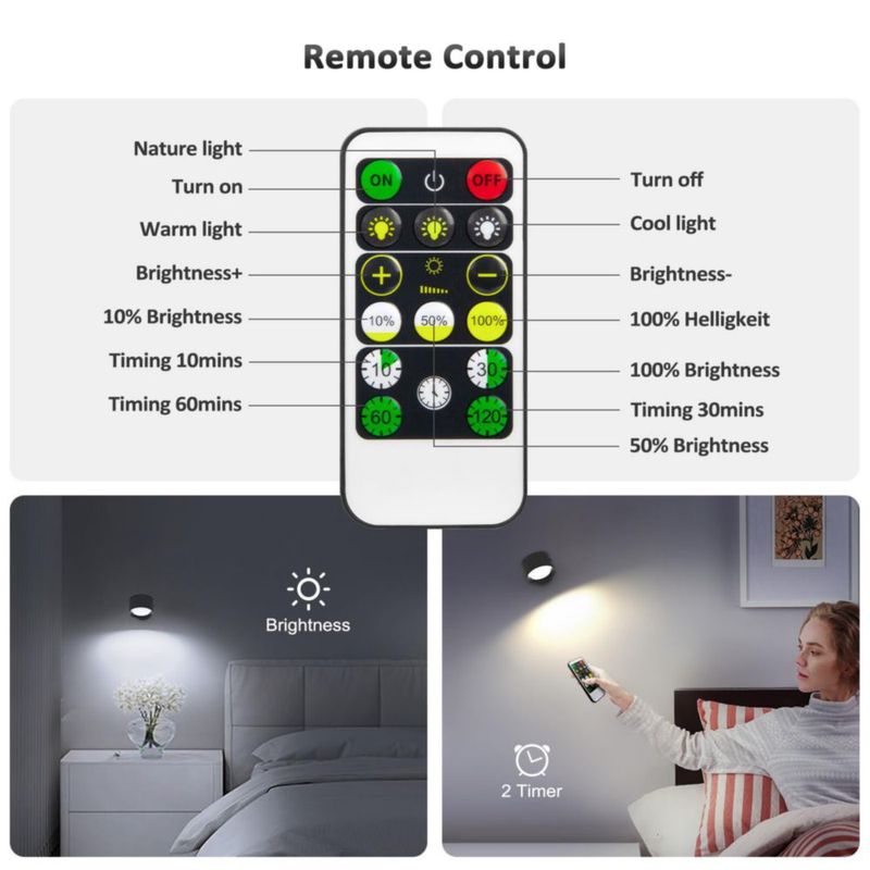 Luz de pared Racokky LED recargable con control remoto