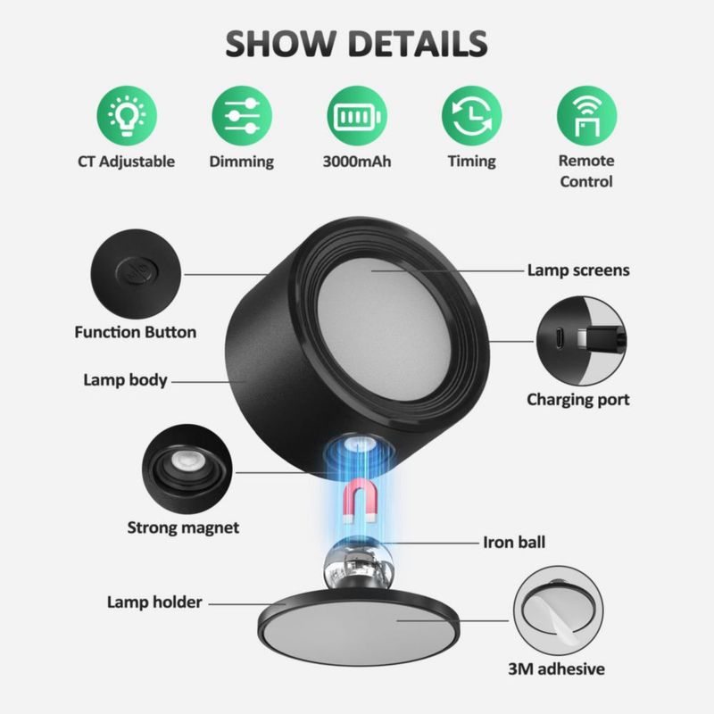 Luz de pared Racokky LED recargable con control remoto