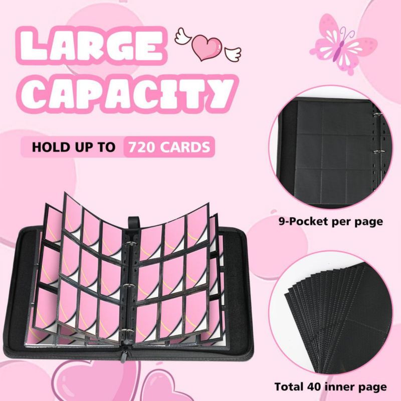 Carpeta de cartas LIMSTDIC 720 bolsillos 3 anillas rosa